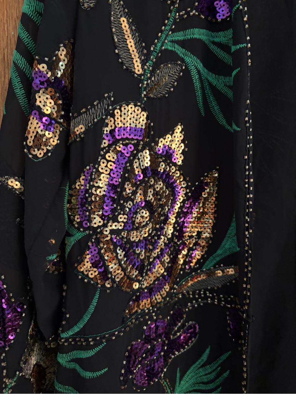 Nasty Gal Black sequined long sweater duster maximalist size medium floral - Picture 2 of 10